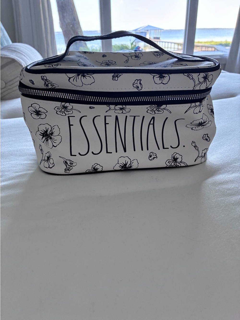 Rae Dunn White & Black Floral 'ESSENTIALS' Cosmetic Case